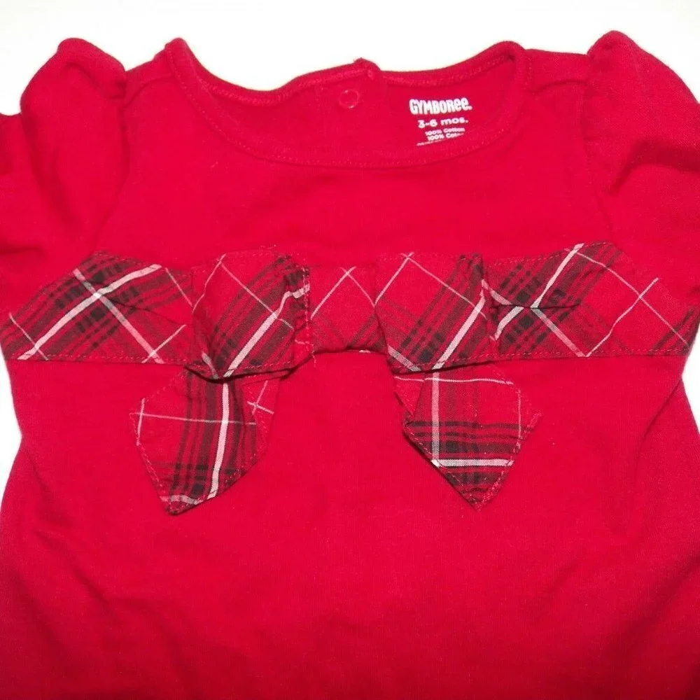 Gymboree Bodysuit Red & Black Bow Size 3-6 Months Baby Infant Shirt Top Holiday
